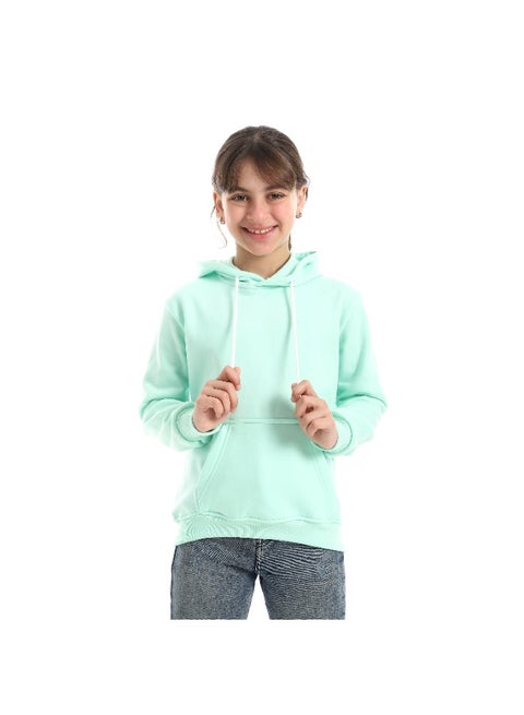 Long Sleeves Plain Comfy Girls Hoodie_Aqua Green
